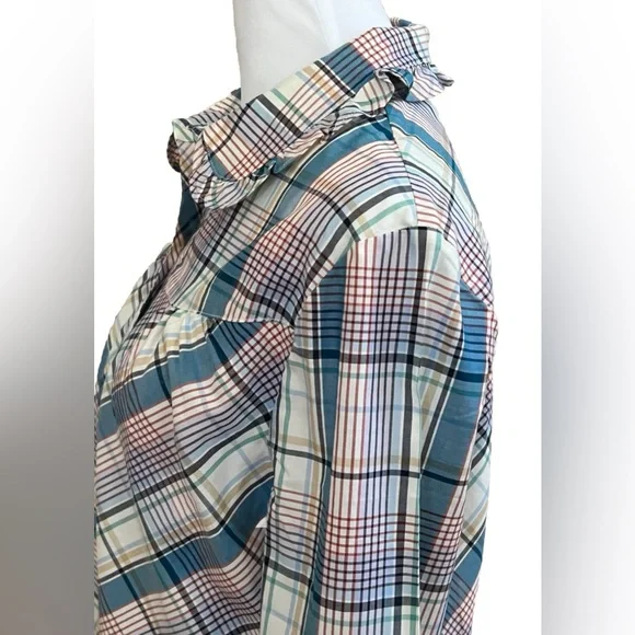 UNTUCKit MARGOT Blue White Green Plaid Button Down Shirt Long Sleeves Small - Picture 3 of 8